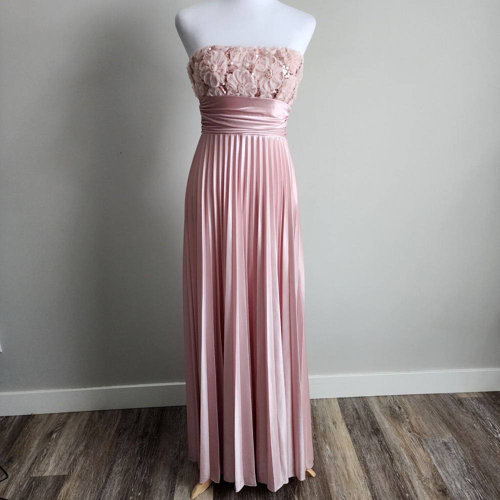 Speechless Strapless Pleated Maxi Dress Women 3 Pink Formal Grad Event Prom Gown